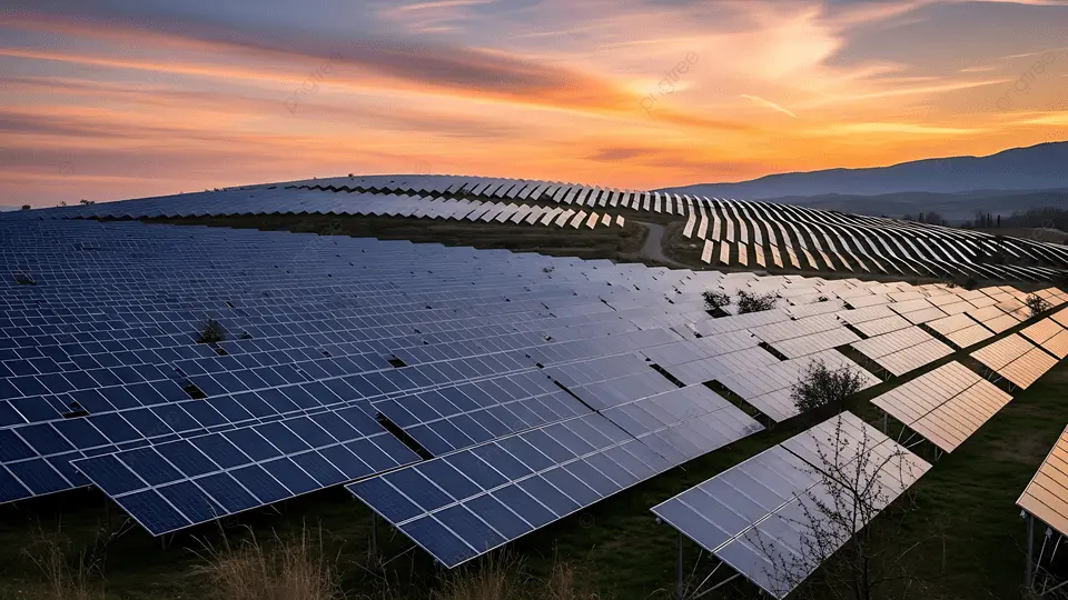 Pngtree Solar Panels At Sunset Against Orange Sky Back Image 20965725